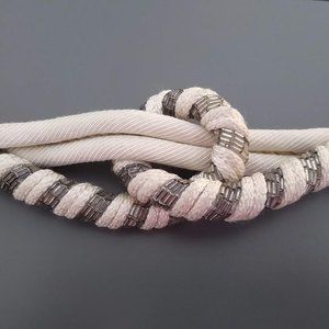 Leather Shop White and Silver Beaded Corded Knotted Bungee Belt Vintage
